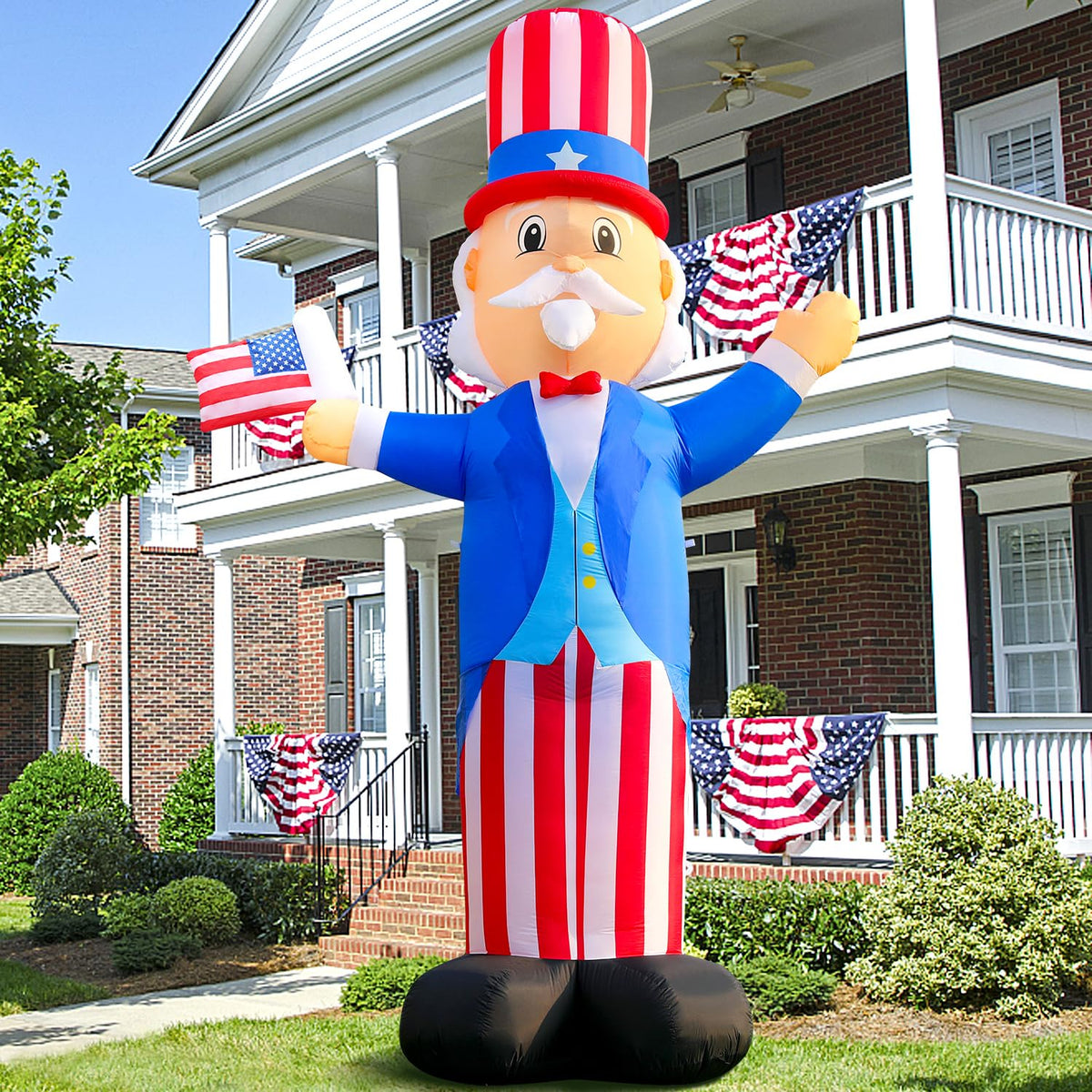 DomKom patriotic inflatable with LED lights brightens the garden for celebrations.