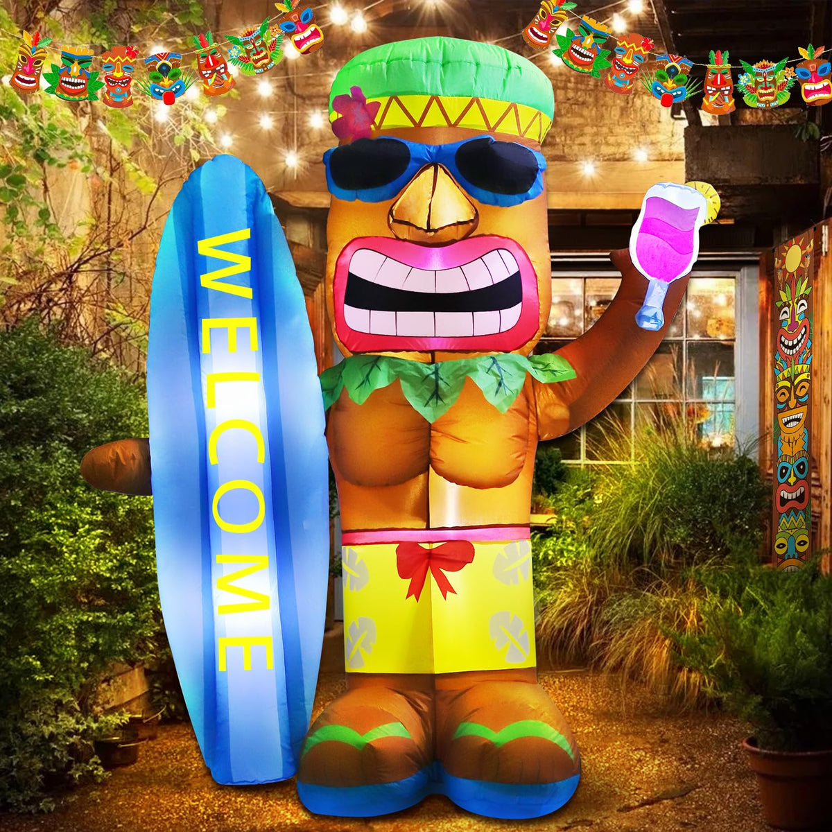 DomKom tiki luau inflatable with LED lights brightens night gatherings