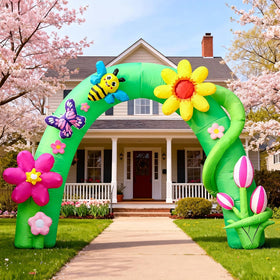 DomKom weatherproof floral arch resists sun and rain