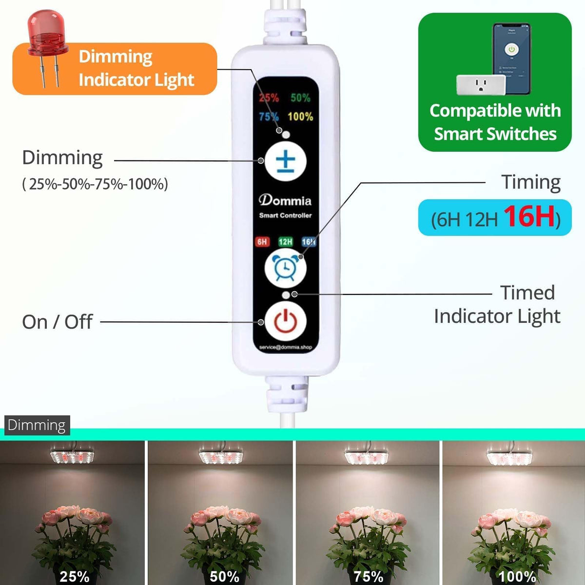 DOMMIA timer-equipped light maintains consistent indoor lighting for plants.
