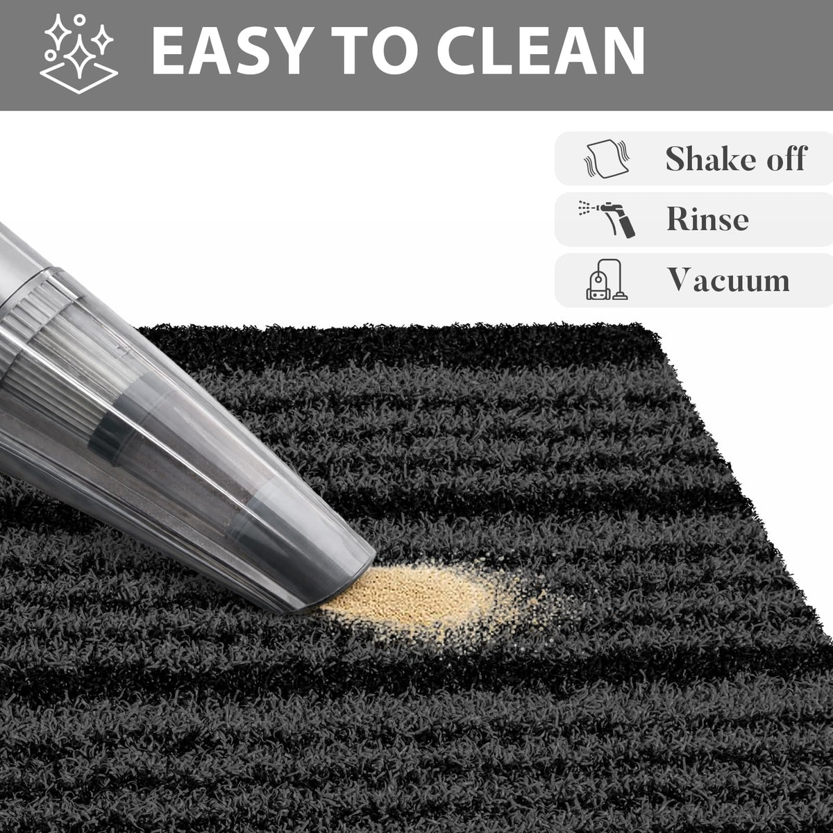 DOMUSTEX trim-to-fit entrance rug adapts to space between doors and walls.