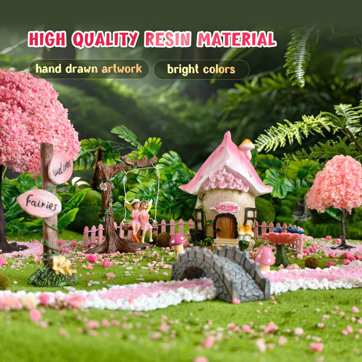 DONABELA fairy swing adds playful motion to any garden or display.