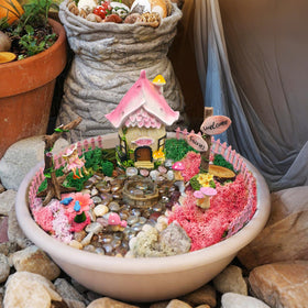 DONABELA pink garden decor set inspires creative fairy garden arrangements.