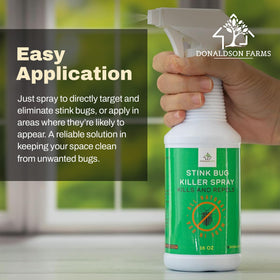 Donaldson Farms Stink Bug Spray helps keep porches and interiors clearer of stink bugs.