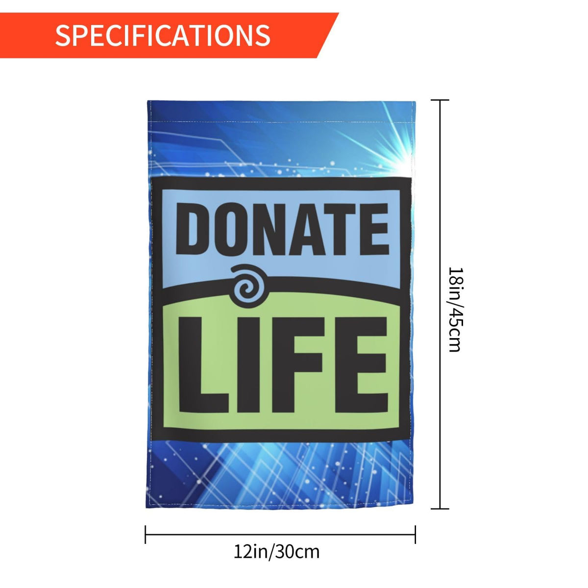 Donggua Donate Life garden flag, back view, double-sided visibility for both sides.