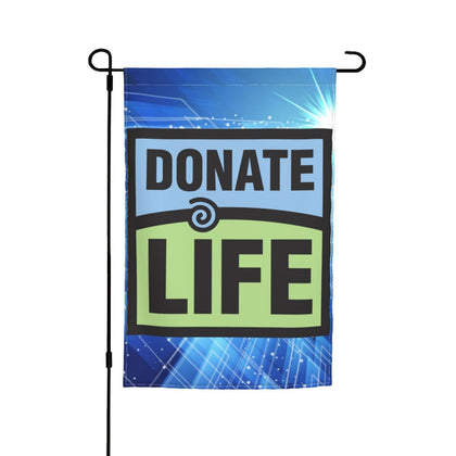 Donggua Donate Life logo garden flag, front view, durable print for outdoor display.