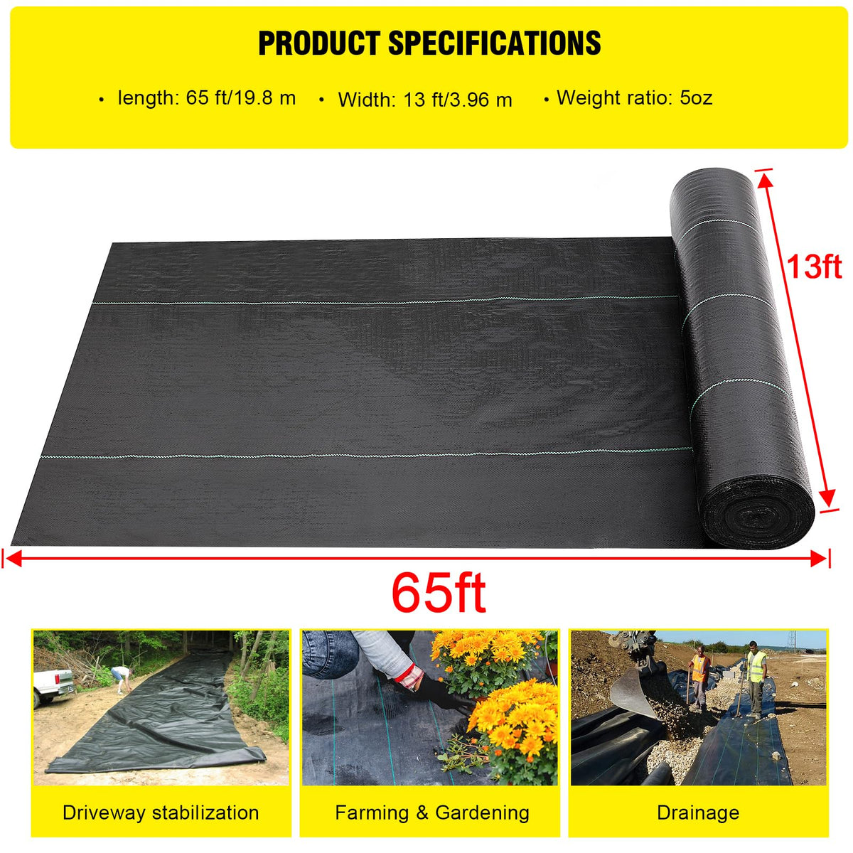 Doniks 5oz heavy-duty weed barrier fabric reduces weed growth while allowing drainage.