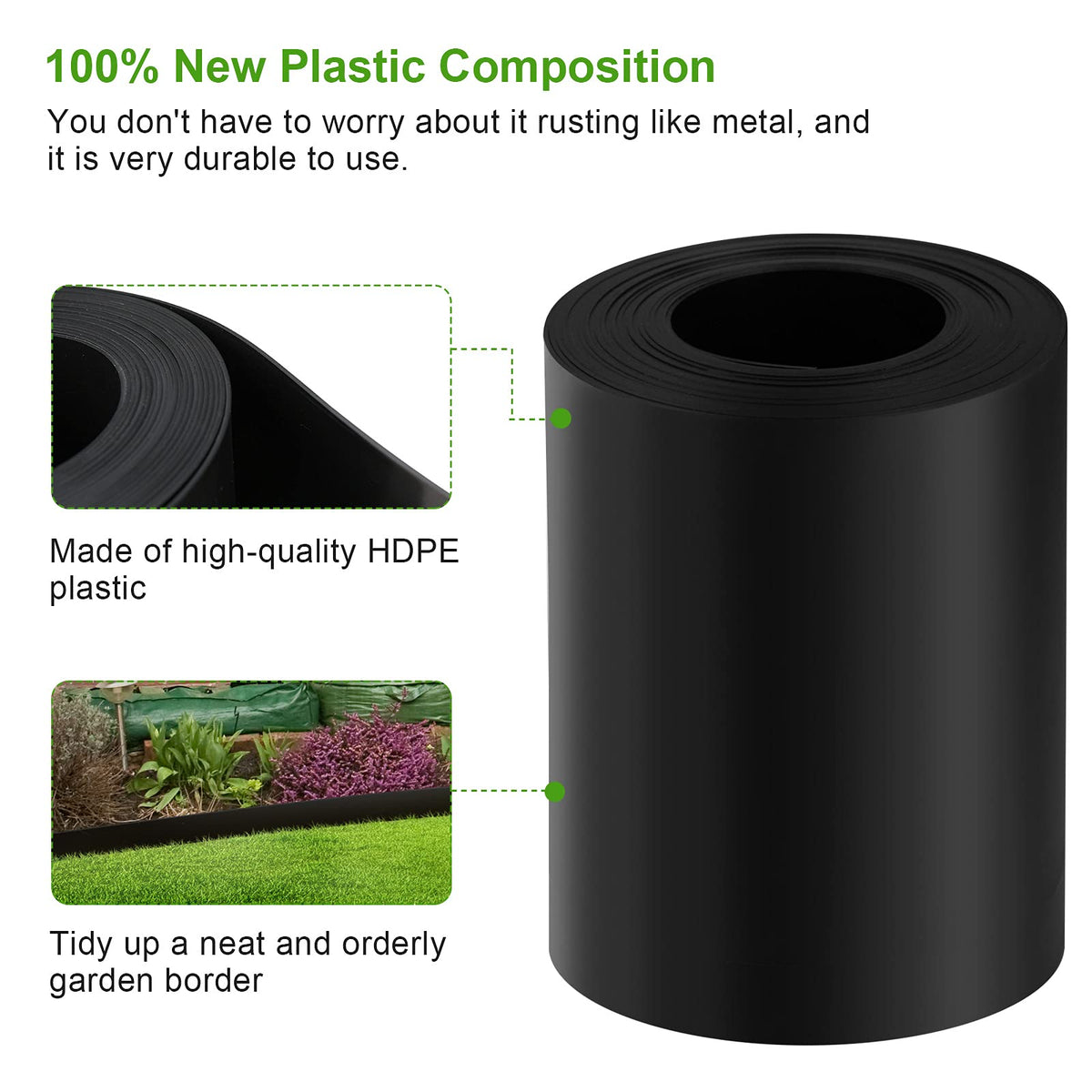 Doniks 12-gauge border; high puncture resistance for durable landscape edging.