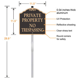 Doninex no-trespassing sign for front yard, highly noticeable from distance.