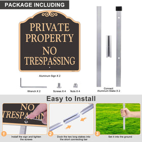 Doninex reflective no-trespassing sign boosts nighttime visibility along fences.