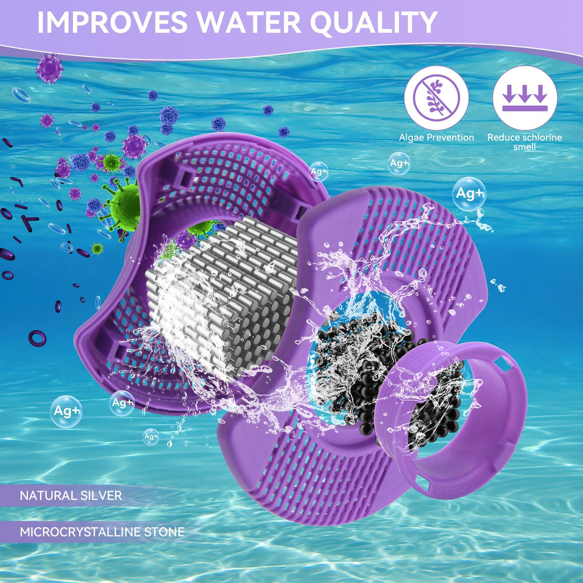 DONJOP spa cartridge purple 2-pack with mineral beads soothing hot tub experience.