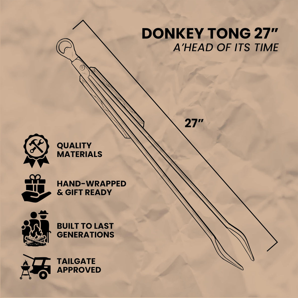 Donkey Long Tong stainless steel construction for lasting outdoor grilling