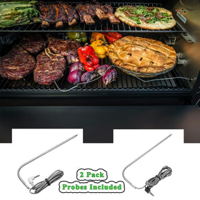 Donsiqizz meat probe in action inside a Traeger grill, preserving heat.