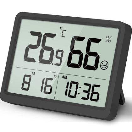 DOOMAY digital room thermometer and humidity monitor — front view with clear readings