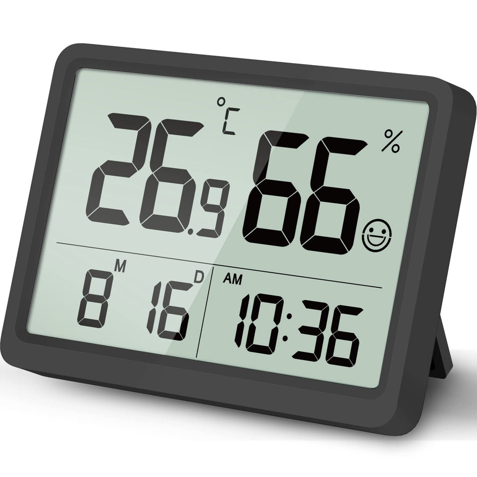 DOOMAY digital room thermometer and humidity monitor — front view with clear readings
