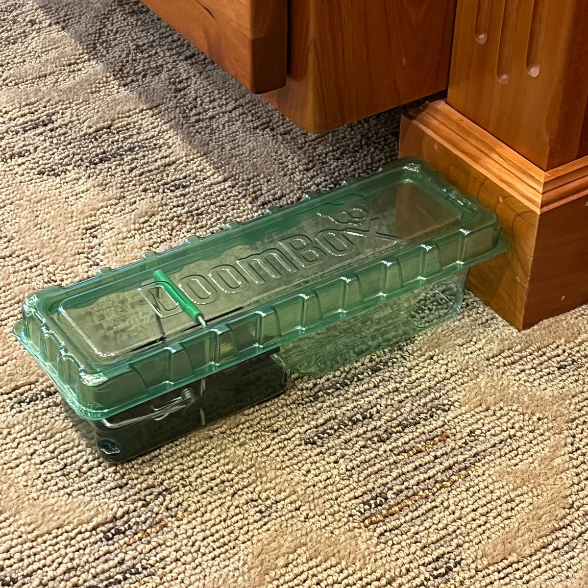 DoomBox green enclosed mouse trap in-line design guiding mice in