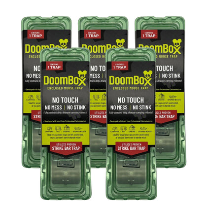 DoomBox green enclosed mouse trap in packaging showing safe, multi-pack design