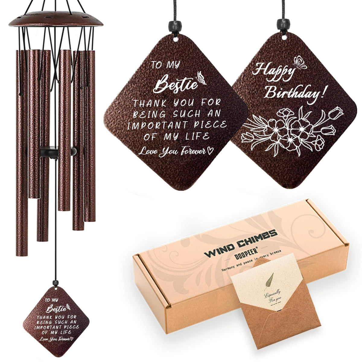 Doopeer wind chime in bronze finish, 32 inches, perfect Bestie gift and decorative soundscape.