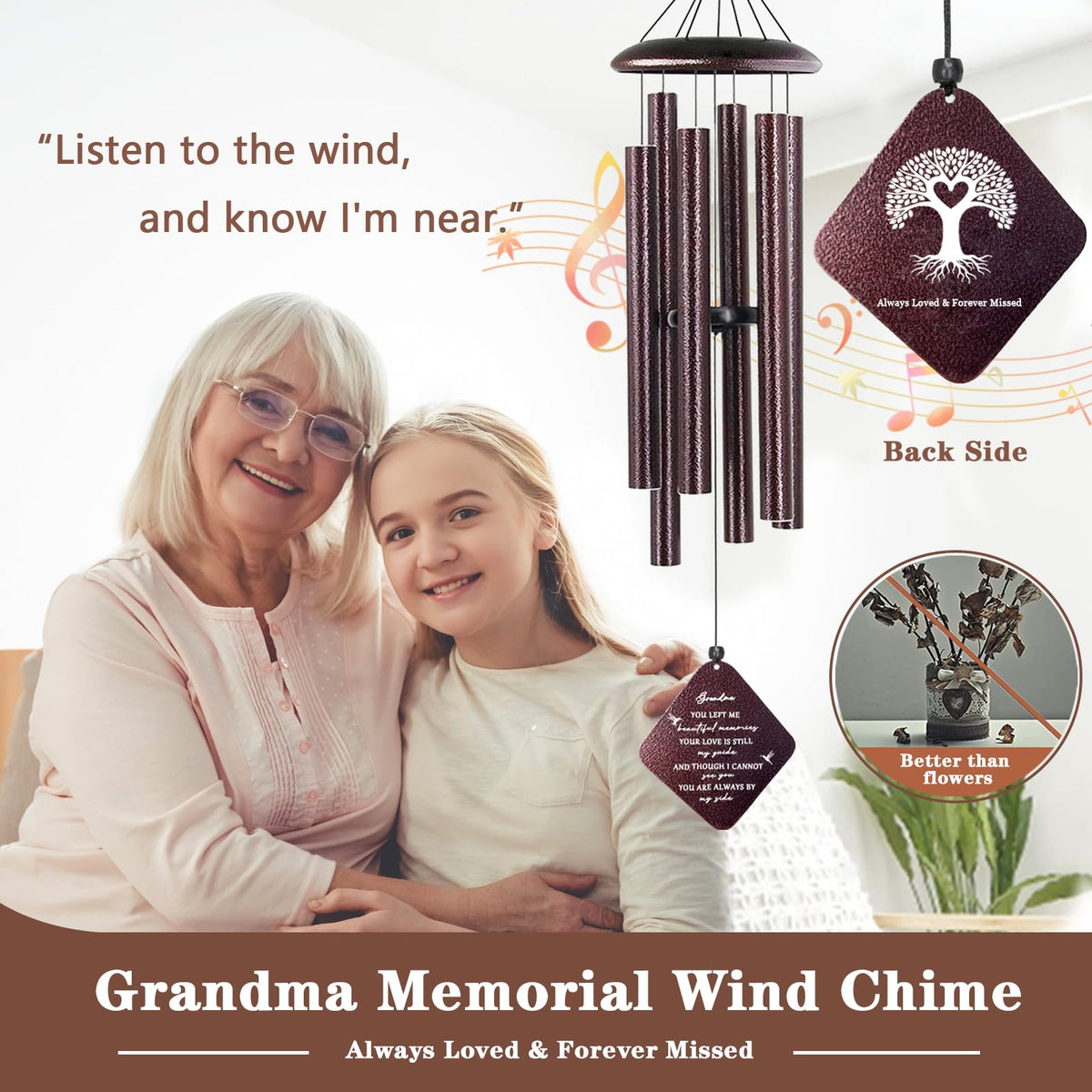 Doopeer bronze finish wind chime 32in for outdoor memorial on a porch