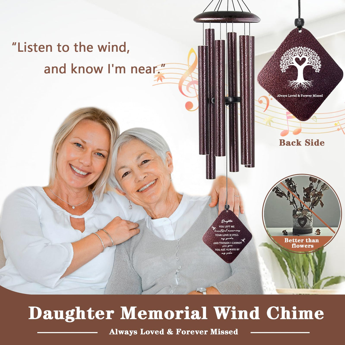Doopeer daughter sympathy wind chime with comforting texts for a grieving family.