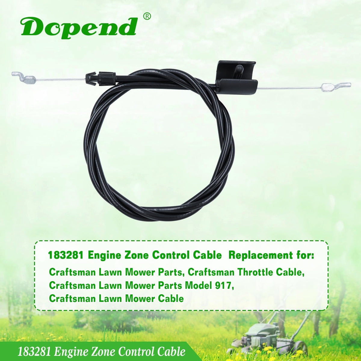 Dopend 183281 throttle cable replacement for Craftsman and AYP mowers, ready for install.