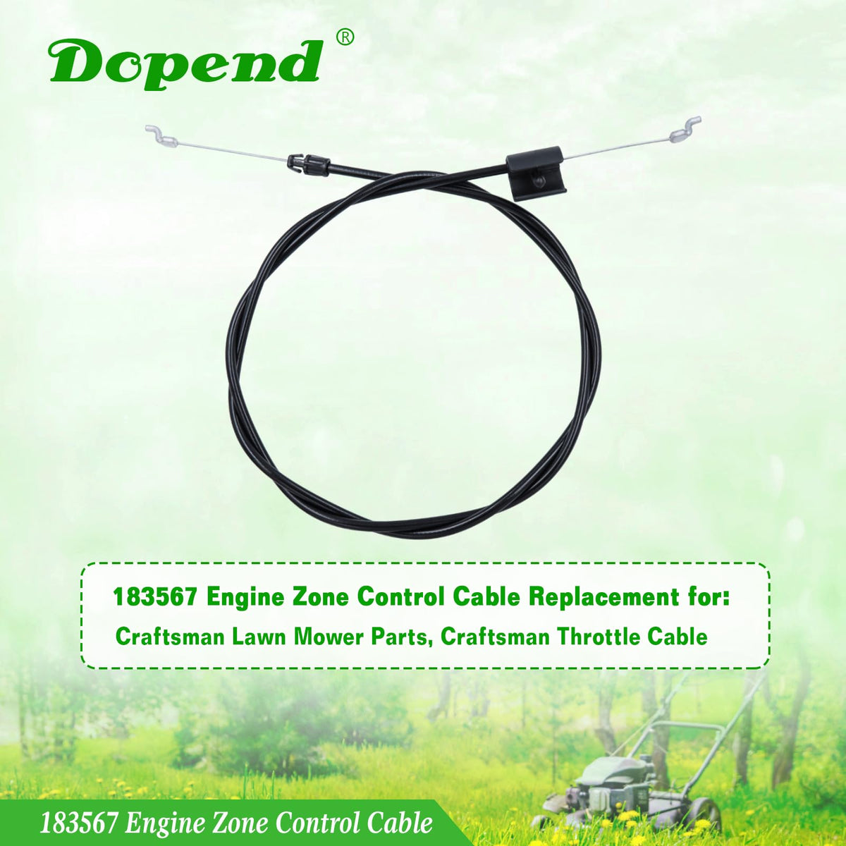 Dopend replacement cable close-up highlighting conduit length for durable lawn care.