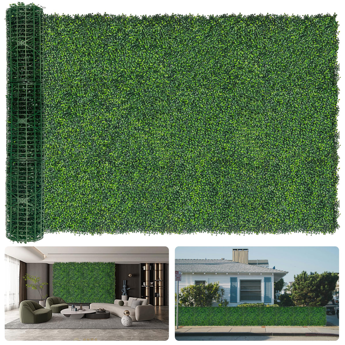 DOPGIB artificial boxwood roll unfolded for instant privacy and greenery