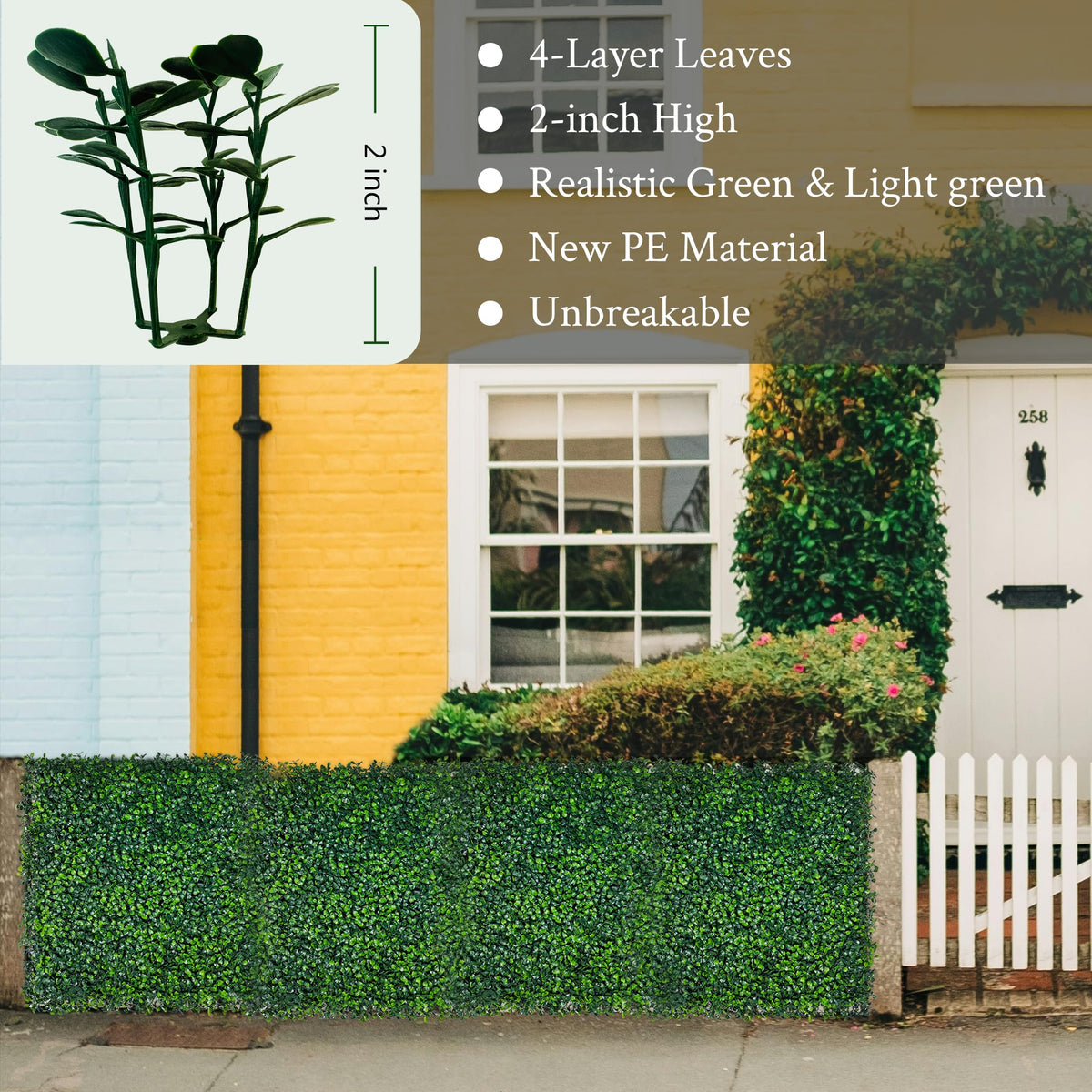 DOPGIB boxwood wall panel 10x10 creates 3D texture on outdoor walls.