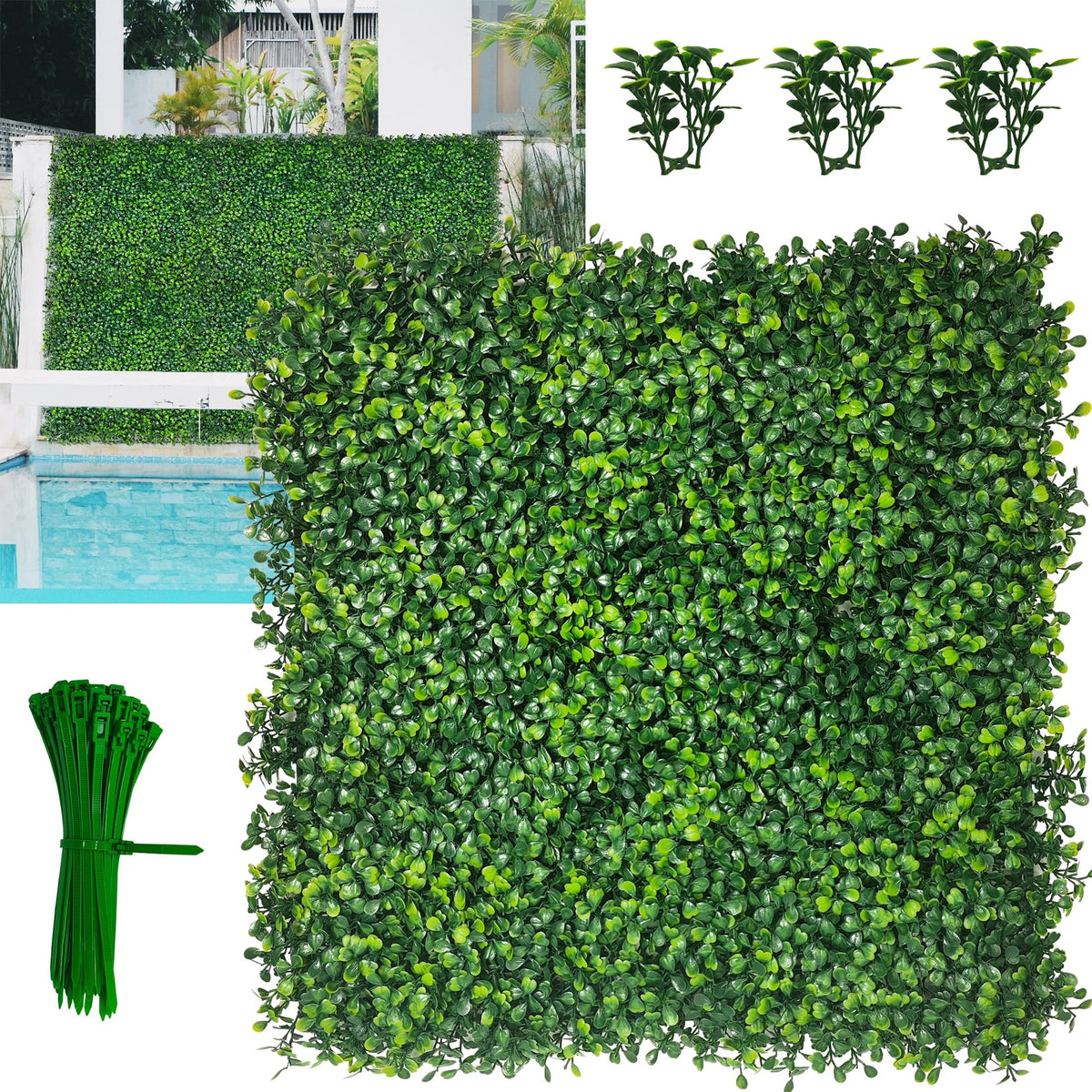DOPGIB boxwood wall panel close-up leaves showing lush texture for privacy decor