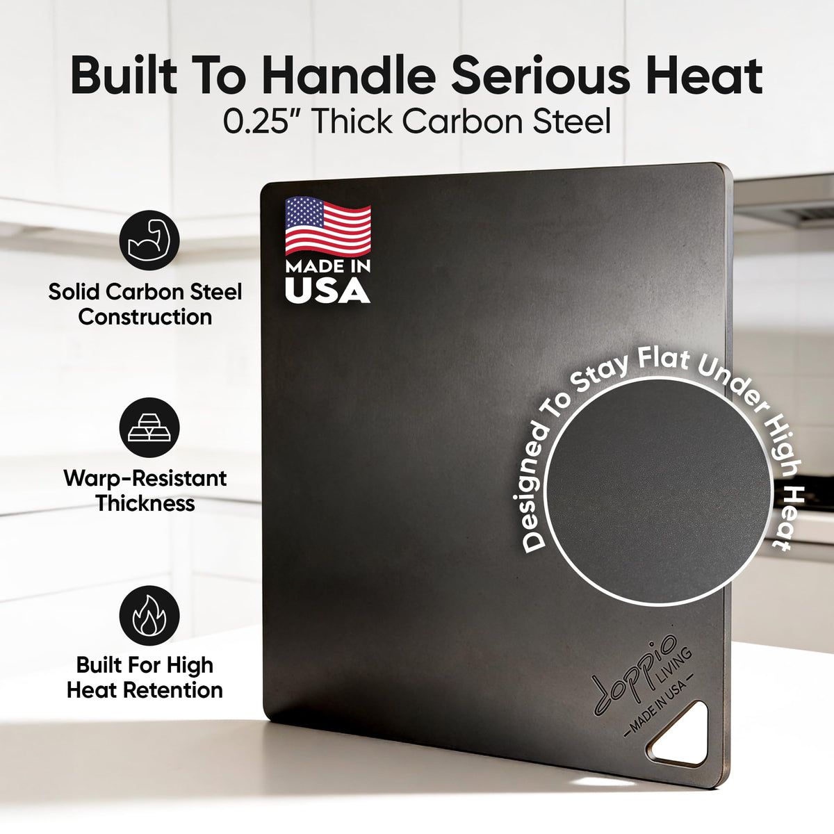 Doppio Living pizza steel on barbecue for high-heat cooking