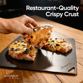 Doppio Living pizza steel on grill for crispy, restaurant-quality crust