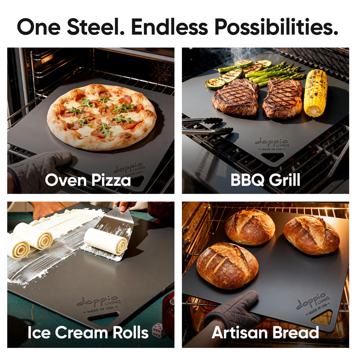 Doppio Living ready-to-use steel with pre-seasoned surface
