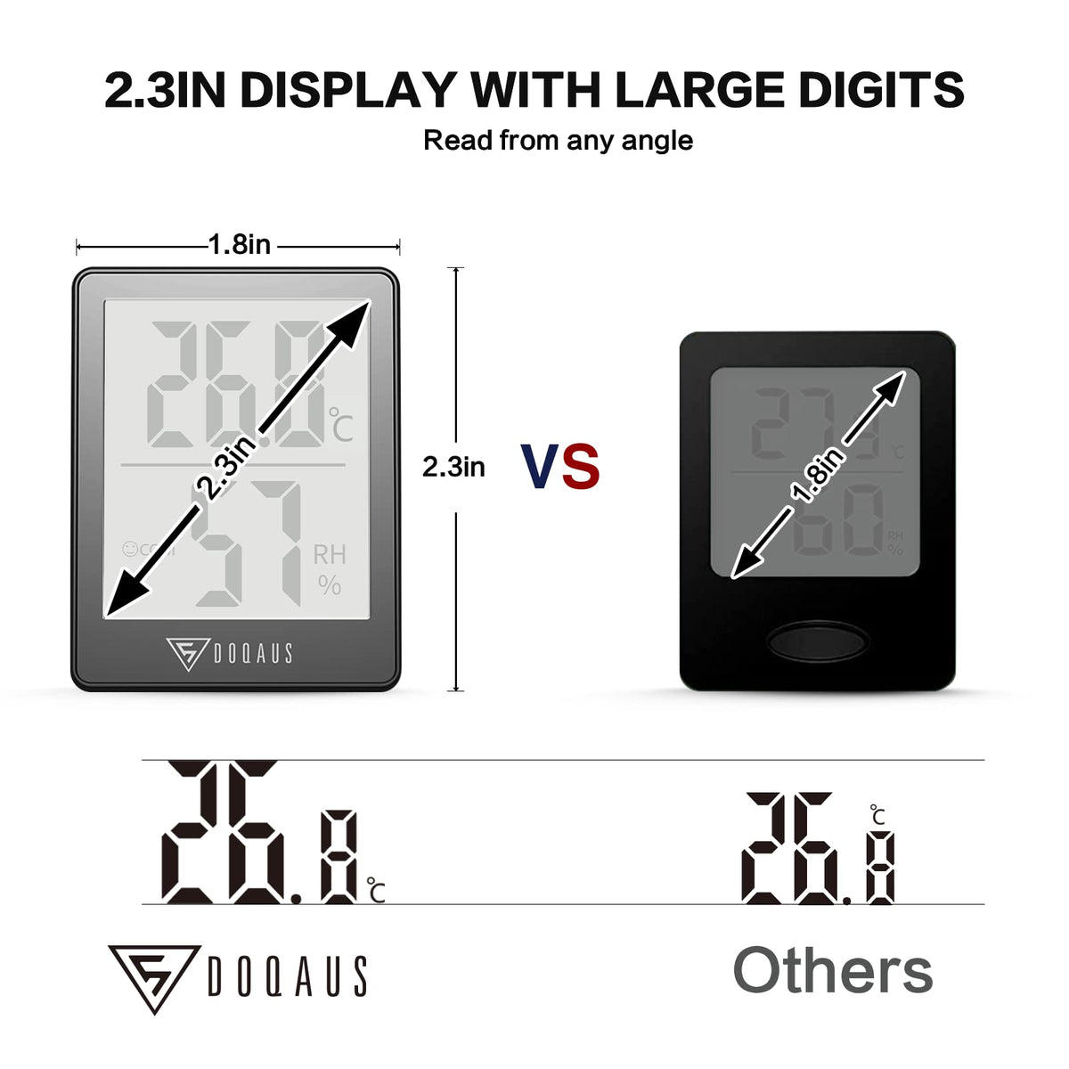 DOQAUS compact hygrometer fits bedside, nursery, greenhouse, or cabinet.