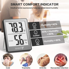 DOQAUS hygrometer with 2.3 inch LCD for easy-to-read measurements.