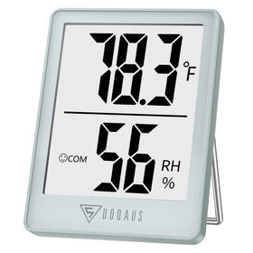 DOQAUS digital hygrometer with clear LCD showing temperature and humidity