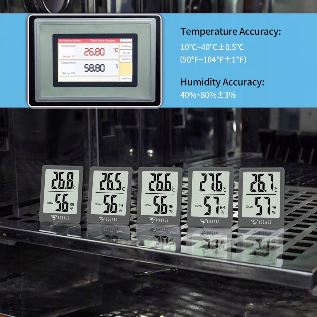 DOQAUS device supports quick Celsius/Fahrenheit toggle for convenient readings.