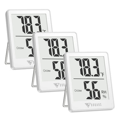 DOQAUS indoor thermometer 3-pack with clear room temperature and humidity readings.