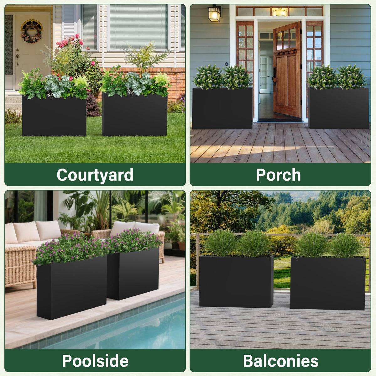 DorBuphan tall planter decor idea with greenery and shrubs