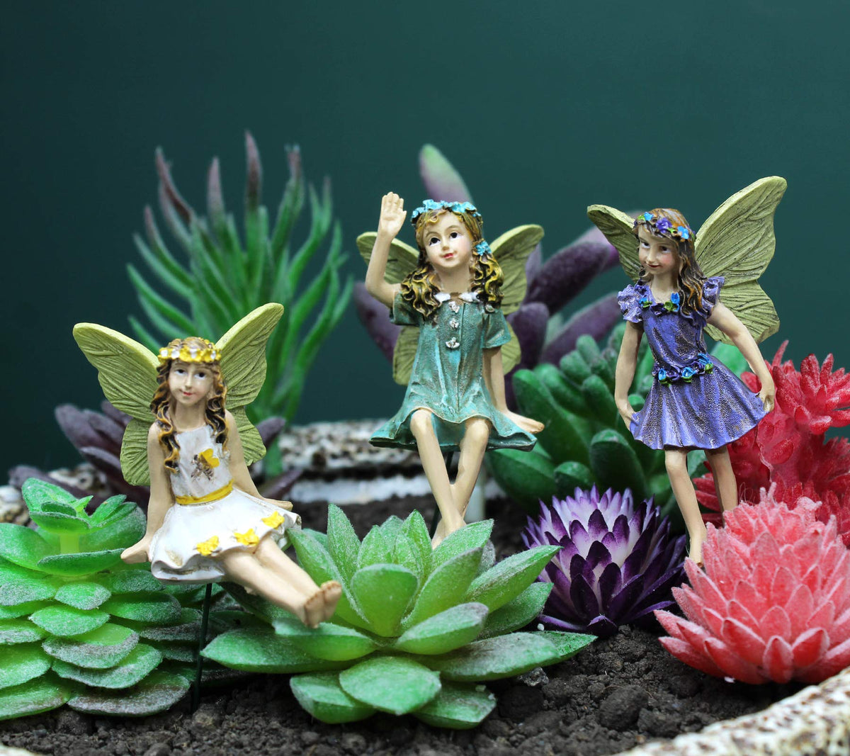 Dorlotou fairy with sunlit dress stands among plants for delightful décor.