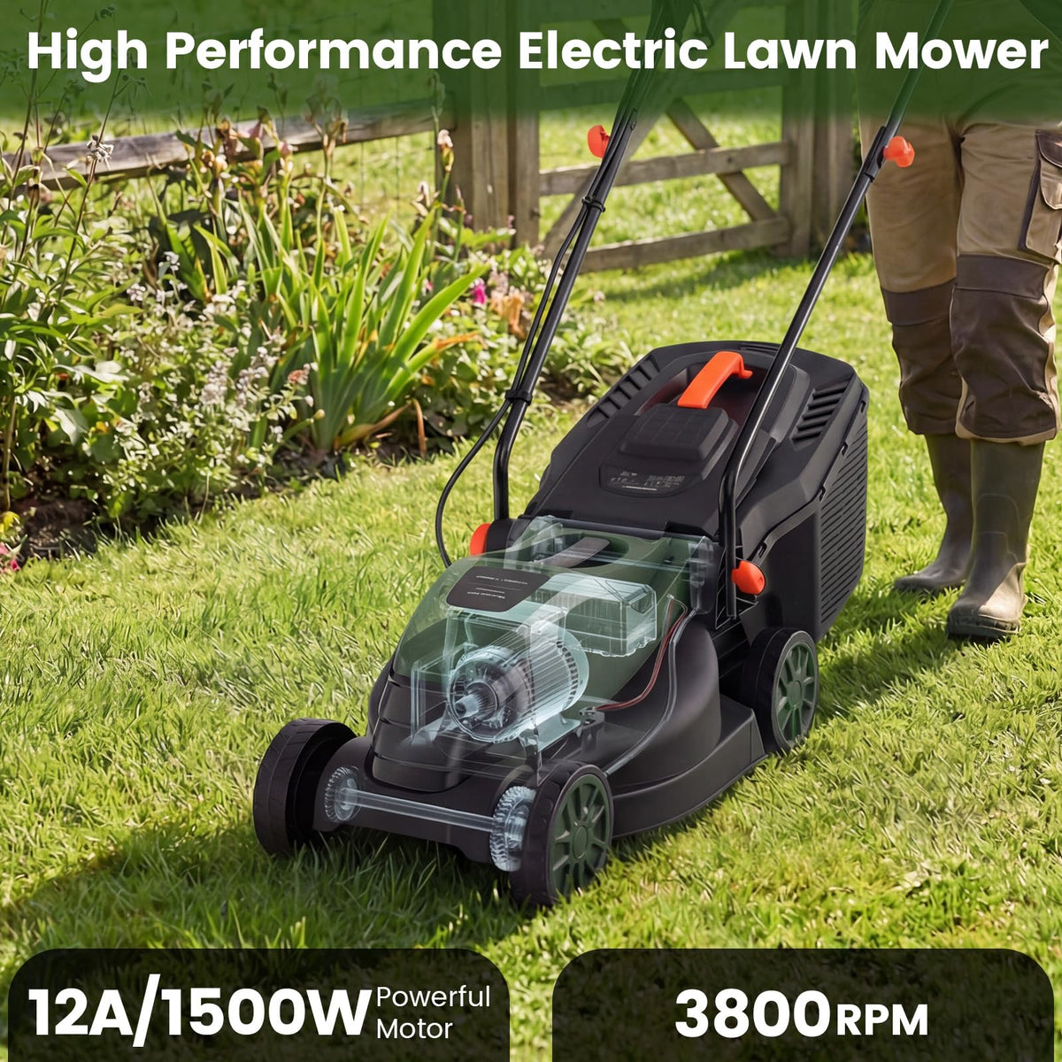 DORTALA mower shows the 9.3 gallon grass collection box for tidy lawns.