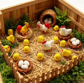 DoTebpa yellow and white cock figurines brighten miniature displays.
