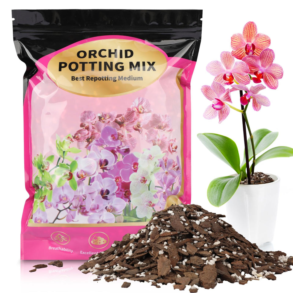 Doter Orchid Potting Mix 1qt bag showing premium bark and perlite for excellent drainage.