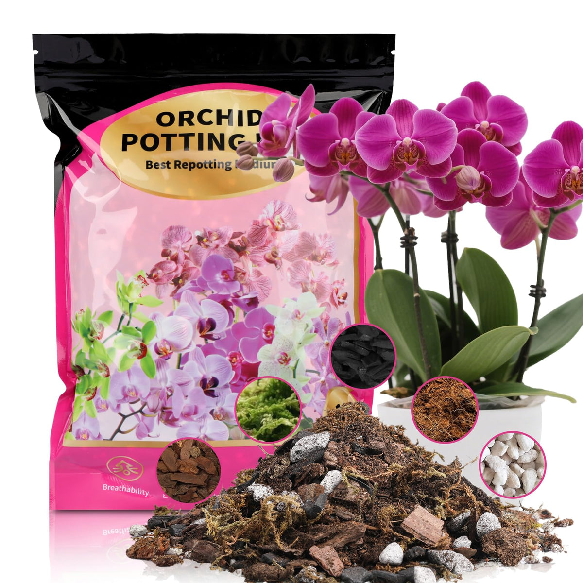 Doter Organic Orchid Potting Mix front view with natural ingredients for healthier roots.