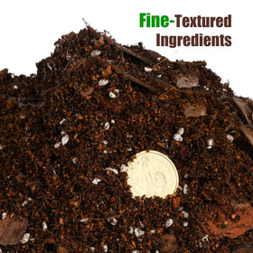Close up of organic compost texture in Doter soil mix promoting nutrient rich growth.