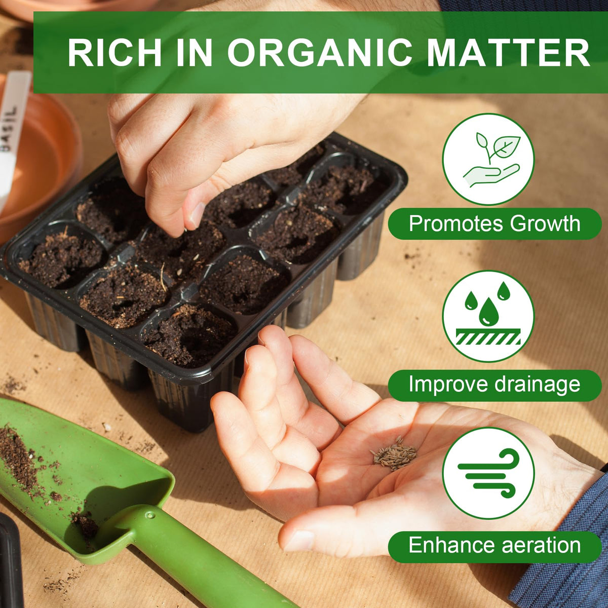Doter seed starter soil mix with pH balanced composition for diverse seeds.