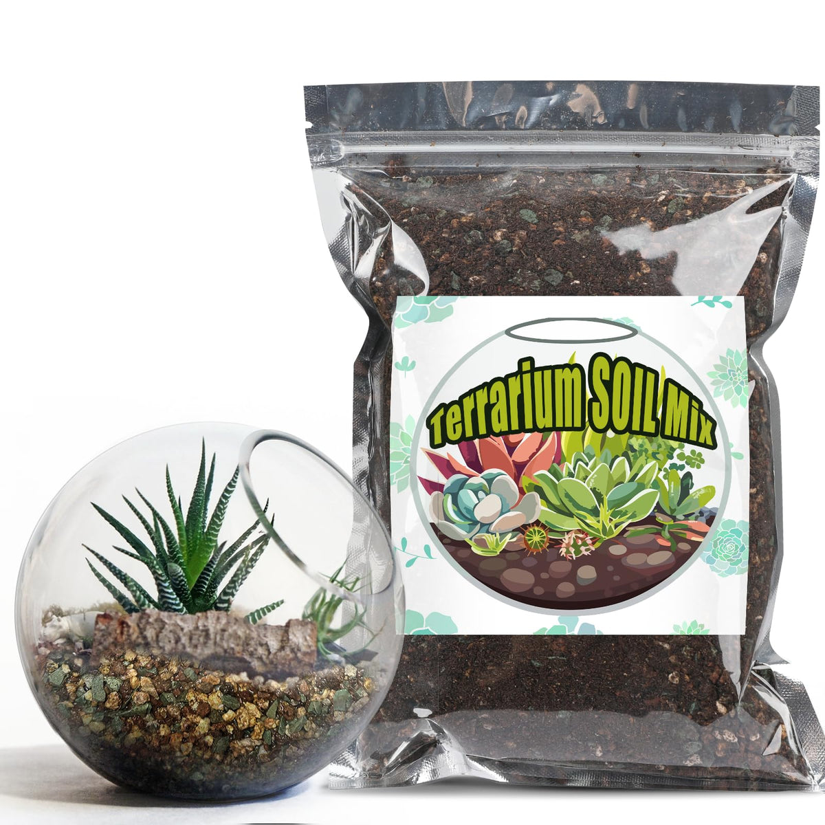 Doter Terrarium Potting Soil Mix bottle ready for terrarium setup, promotes thriving miniature greenery