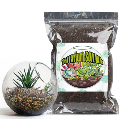 Doter Terrarium Potting Soil Mix bottle ready for terrarium setup, promotes thriving miniature greenery