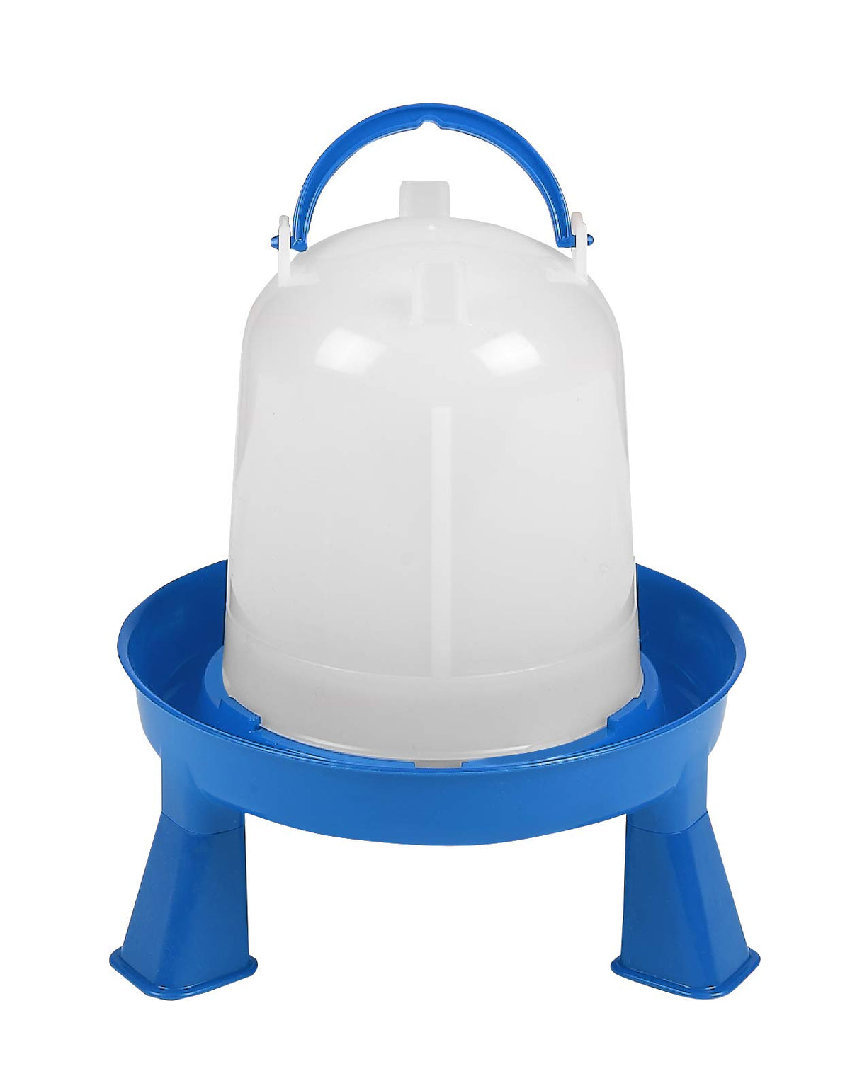 Double-Tuf poultry waterer with legs keeps water clean and accessible for a small flock.