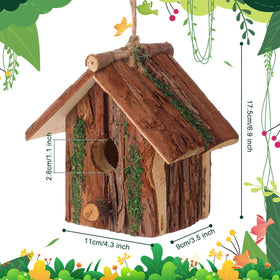 DoubleFill wooden birdhouse with natural bark finish blends with trees