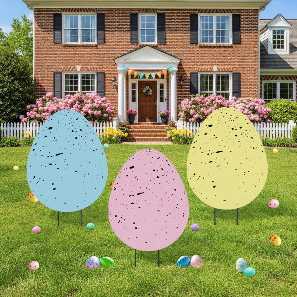 DoubleFill Easter egg yard stake with 3D design enhances outdoor festive appeal